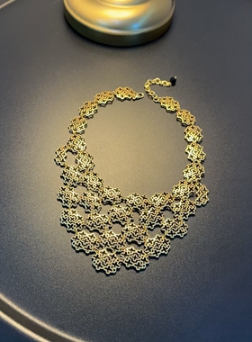复古高级感项链金色哑光小众重工vintage配饰多种戴法时装链