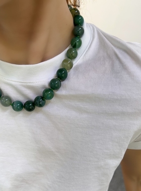 玛瑙项链彩珠个性蓝绿链子珠串小众vintage短项链颈链