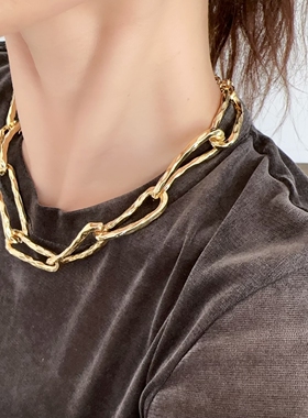 链条夸张项链金属choker素金现代中古风短项链颈链气场高级配饰