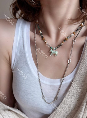 绿色新中式小马吊坠颈链复古风小众配饰