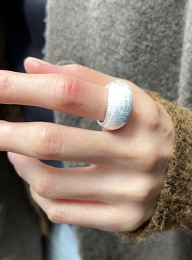 925纯银开口戒指大指环可调节锆石贝珠复古银素圈夸张饰品