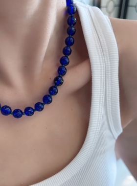 蓝色琉璃珠项链复古个性choker珠珠链百搭短珠子vintage链