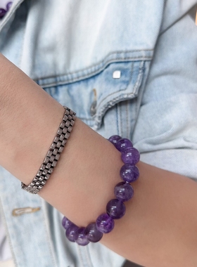紫水晶手串大珠紫色系简约手链串珠国风饰品