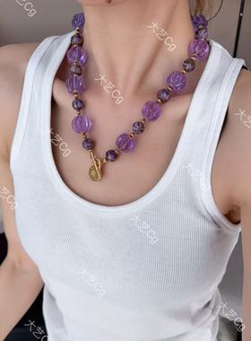紫色珠串项链琉璃陶瓷小众项链气质复古高级感新中式颈链