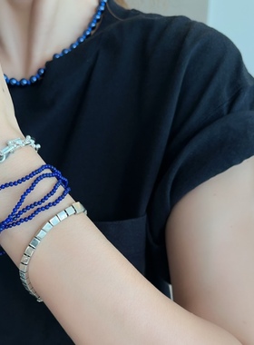 多层串珠手链蓝色青金石小珠珠手串弹力手镯细腕饰