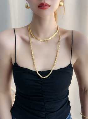 复古素金长项链国王链圆滚麻花蛇骨链复古vintage中古夸张饰品