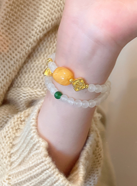 新中式中古风好运莲莲手链女小众设计感多层叠戴串珠手串手饰