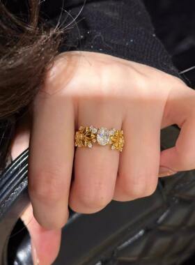 复古金色锆石戒指女轻奢高级感精致食指戒个性百搭老钱风指环尾戒