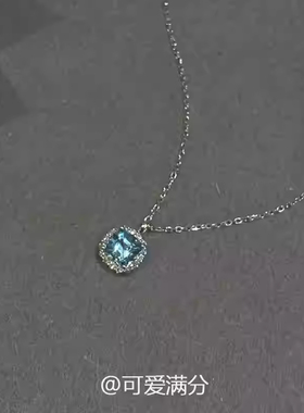 蓝色小方糖吊坠项链女高级感轻奢小众百搭气质锁骨链2025新款颈链