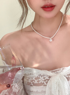 韩系精致闪锆珍珠项链女轻奢小众高级感锁骨链气质颈链配饰choker