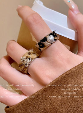 豹纹星球锆石开口戒指女复古气质可调节食指戒轻奢小众高级感指环