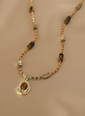 复古法式串珠项链叠戴颈链毛衣链高级感锁骨链小众设计项链锁骨链