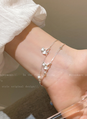 树叶银杏叶流苏吊坠双层手链冷淡风时尚百搭手环小众设计感手饰女