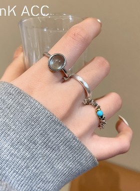 轻奢小众月光石不规则戒指女高级感开口可调节指环2024年新款百搭