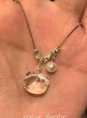 可爱猫咪项链女2025年新款珍珠高级感锁骨链颈链小众气质百搭配饰