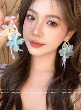 巨好看 超仙花朵流苏耳环女2026新款高级感夸张耳钉独特漂亮耳饰