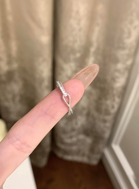 韩系清冷交叉闪钻开口食指戒女