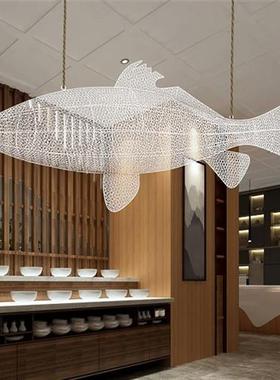 鲸鱼镂空雕塑不锈钢铁艺海洋动物摆件海豚金鱼悬挂吊装饰品定制