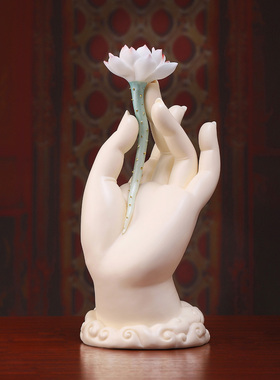 高档陶瓷莲花佛手佛掌摆件供奉