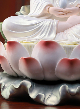 珍珠彩陶瓷荷叶净瓶观音菩萨坐莲