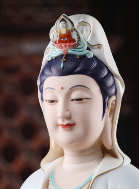 珍珠彩蓝衣南海观音菩萨佛像