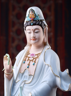 精工彩立龙观音菩萨像观世音摆件