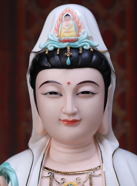 陶瓷精工彩观世音菩萨坐像摆件