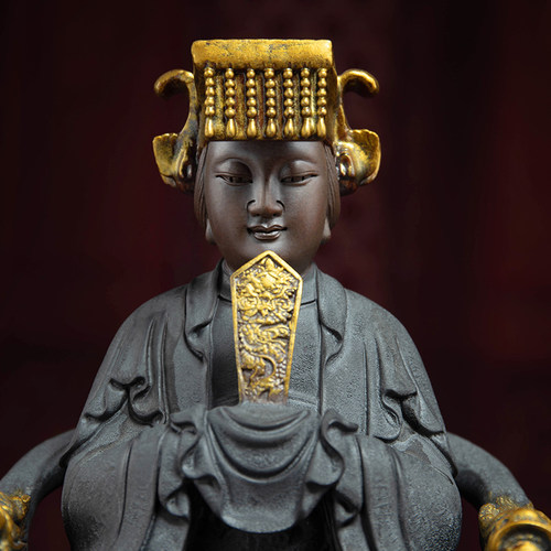 戴玉堂陶瓷黑金砂妈祖娘娘湄洲神像海神天上天后圣母像风水摆件 - 图1
