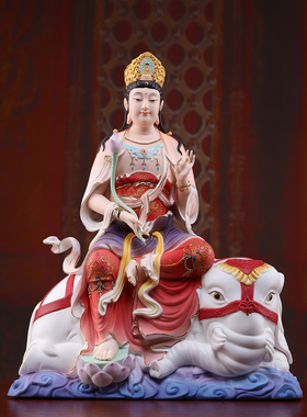 戴玉堂陶瓷文殊菩萨普贤菩萨像