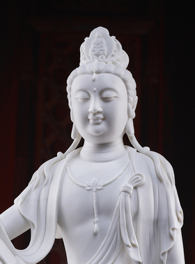 陶瓷水莲自在观音像供奉家用摆件