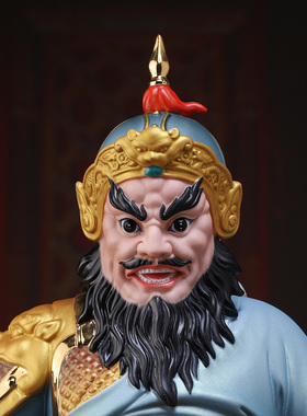 戴玉堂高端彩赵公明骑虎像摆件