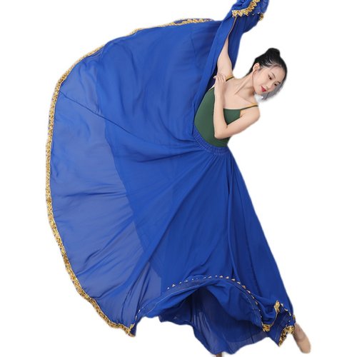 720度大摆雪纺半身裙金色蕾丝花边维族新疆舞广场舞民族舞蹈长裙 - 图3