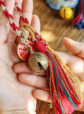 山鬼花钱吊坠挂件纯铜铃铛古法工艺保平安风水车挂饰护身符复古