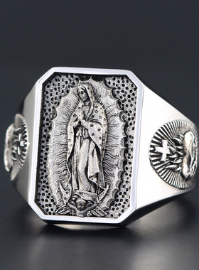圣天使复古浮雕925纯银男士戒指