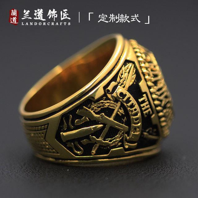 欧美复古艺术浮雕纸牌屋同款男士军事学院定制立体徽章925银戒指