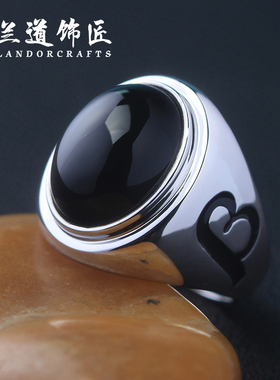 男士黑玛瑙925纯银食指戒可定制