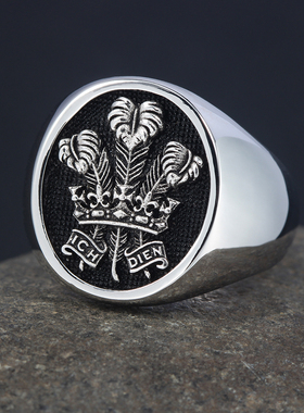 复古三羽铭文925纯银男士戒指