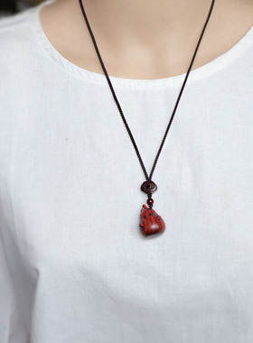 不离不弃胖梨项链绿檀木可爱毛衣链长款永不分离实木雕刻吊坠