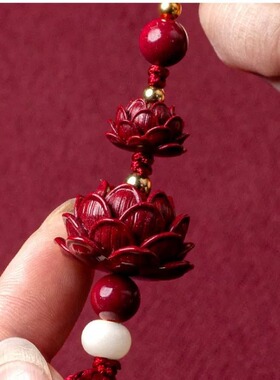 紫金砂朱砂车挂双莲花车载后视镜挂件葫芦吊坠双流苏款福字车挂