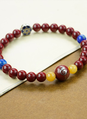 朱砂手链女十二生肖珠八大守护神手串鱼化龙挂饰马上有钱银饰品