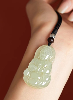 天然和田玉观音佛玉石挂件项链