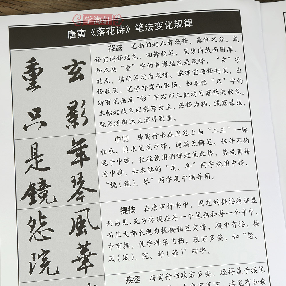 学海轩唐寅落花诗名碑名帖完全大观唐伯虎行楷书米字格繁简旁注原碑拓字放大笔法解析笔画特点偏旁部首结体临摹创作原碑帖毛笔字帖-图3