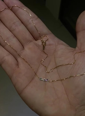 ins风金色三钻微镶细款项链女韩系小众轻奢精致高级感气质锁骨链