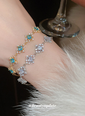 宫廷风几何方形蓝色锆石手链时尚小众手环通勤手饰轻奢高级感