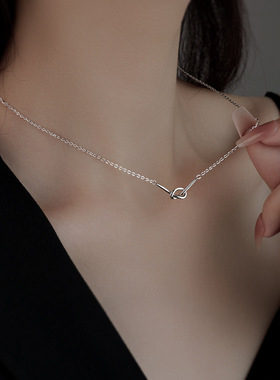 s999足银打结项链女小众设计感2024新款爆款锁骨链轻奢高级