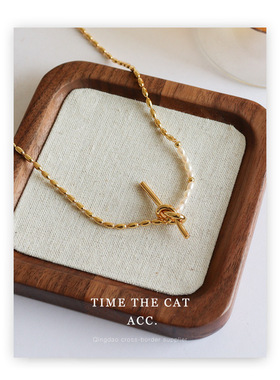 铜镀18K真金保色淡水养殖珍珠项链小众扭结高级感法式复古锁骨链