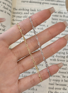 简约时尚韩版麻花手链女s925纯银ins风素链百搭休闲学生手饰