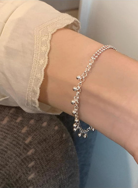 s925纯银圆珠流苏手链女ins小众设计简约百搭豆豆小银球闺蜜手饰