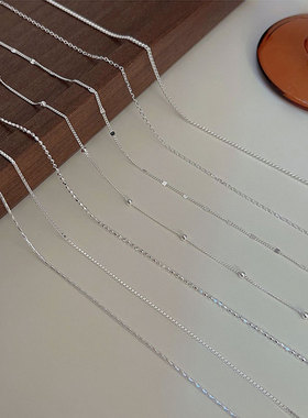 持恒S925纯银素链侧身项链女轻奢细叠戴百搭DIY吊坠基础链竹节链