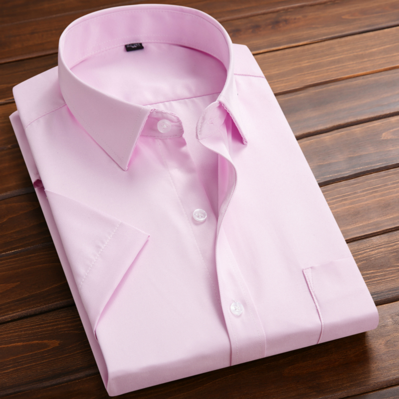 男士白短袖衬衫婚庆休闲宽松长袖衬衣商务通勤正装工作服寸蓝黑 - 图0